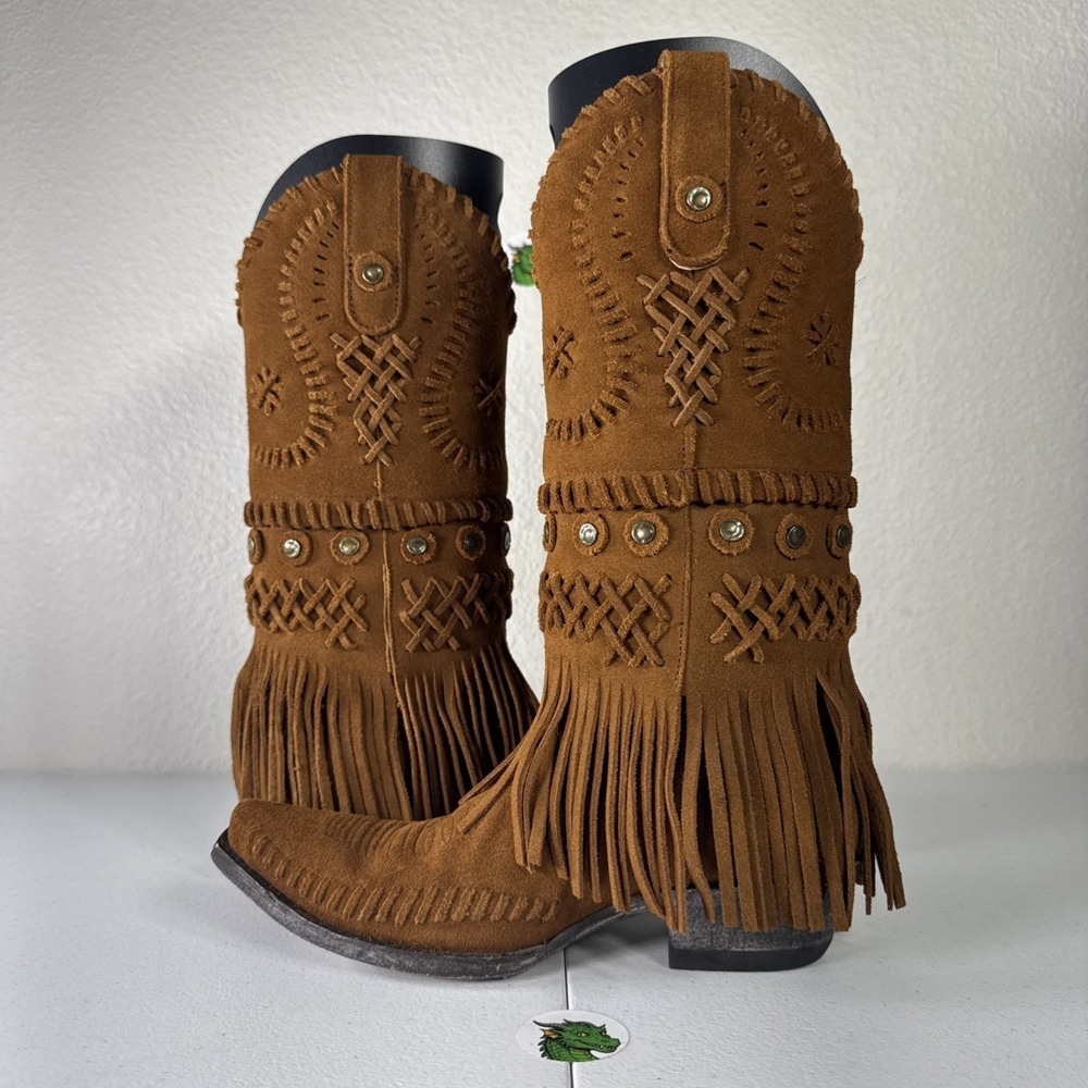 Old Gringo Chucha Western Fringe Cowboy Boots Women's Size 7 Rust Brown Studs - Picture 6 of 16
